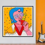 ELVIS tribute portrait to the king of rock and roll, a colorful art print